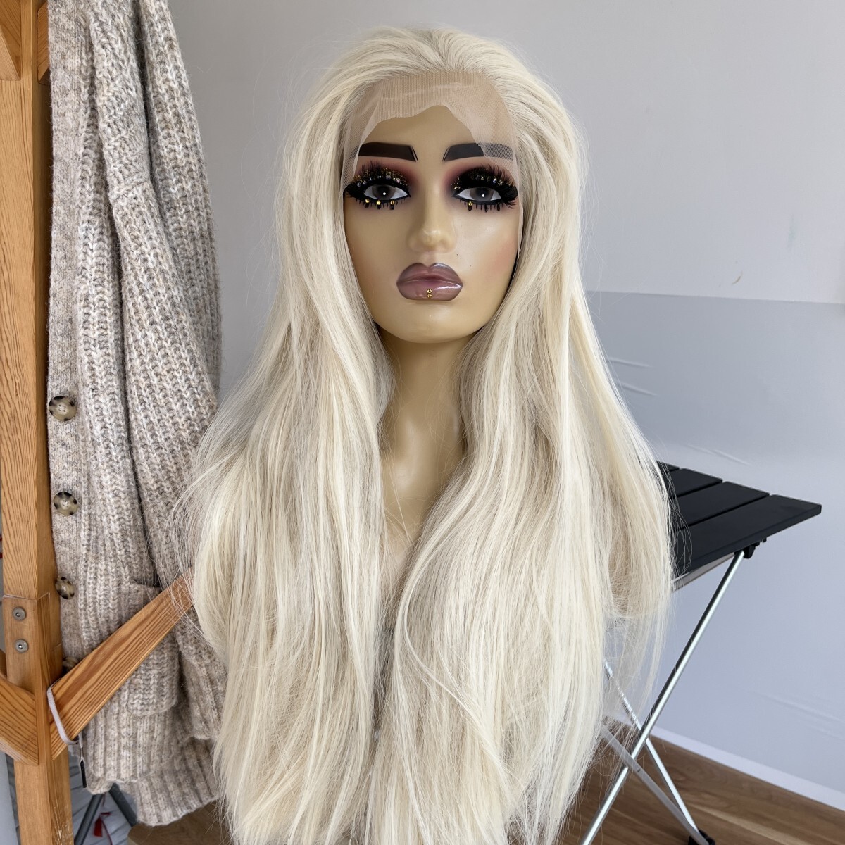 Long Straight Blonde Pre Plucked Wigs Heat Resistant Lace Front Wig Glueless Wig