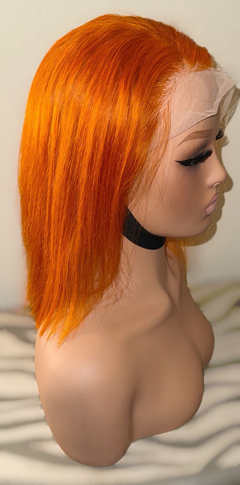 100% Human Hair,Bright Orange,12Inch Bob,Straight Style,Cosplay Or Just A Change