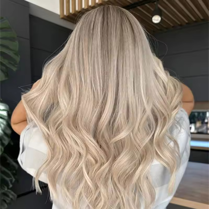 18Inch OmbrePlatinum Blonde Highlights 100% Human Hair 13×4 Lace Front Wigs
