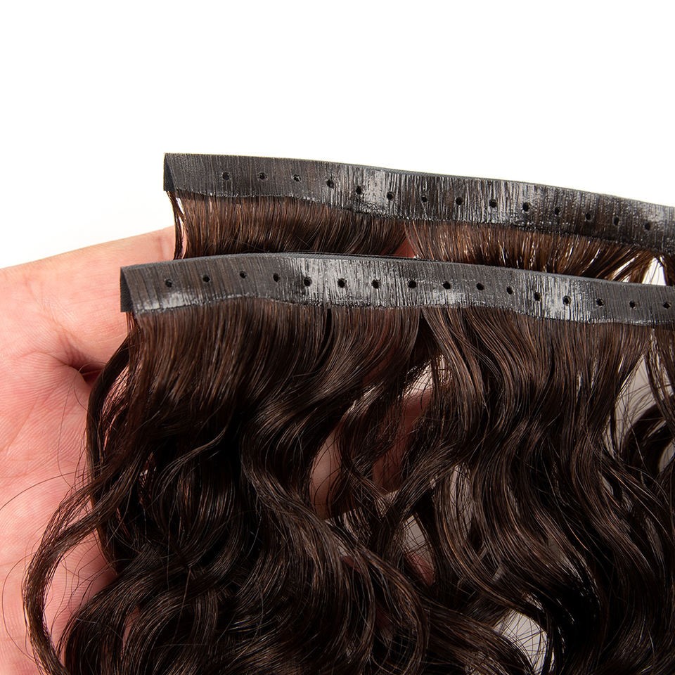 18″22″ Curly Wavy invisible Russian Hole Weft 100% Human Hair Extensions 100g