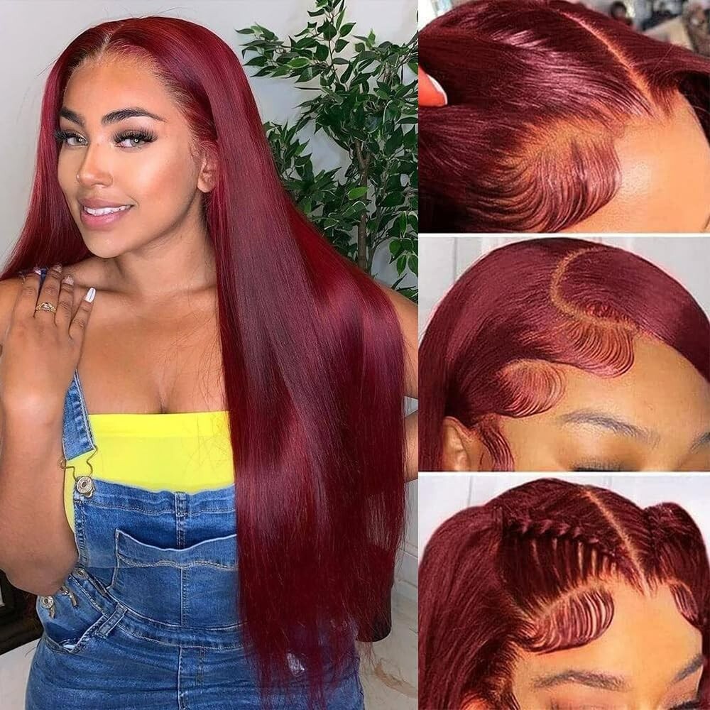 Long Straight Lace Front Wigs Burgundy Color Full Soft as Human Hair Women Party