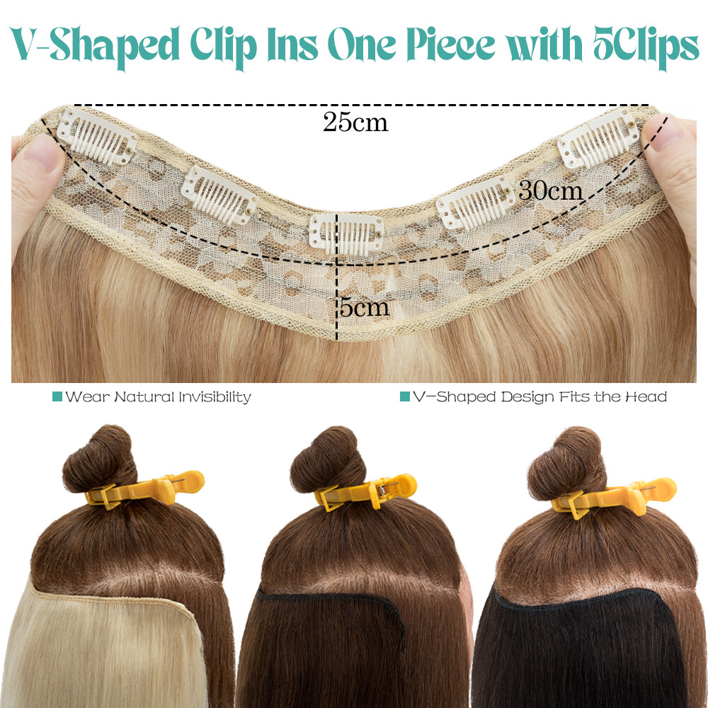 Thick V-Shape One Piece Clip In Highlight Remy Human Hair Extensions Full Head