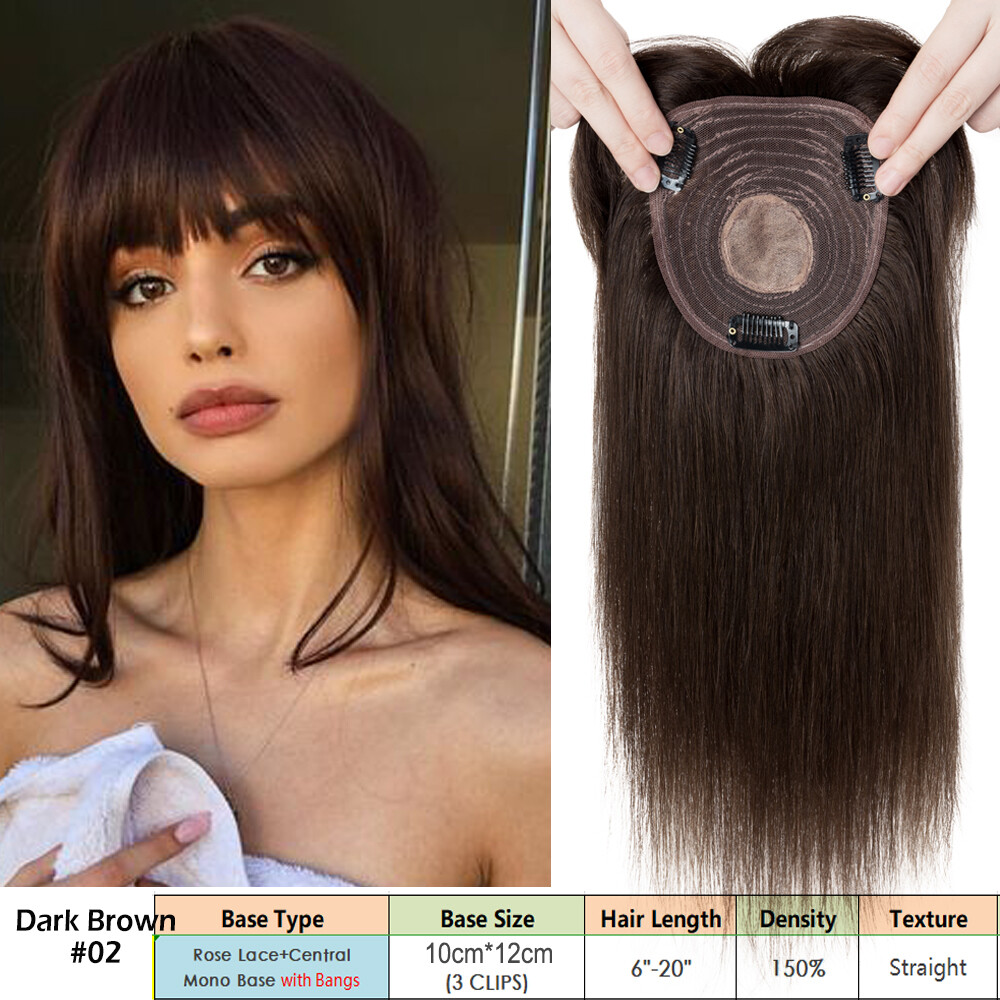 Clip In 100% Remy Human Hair Topper Hairpiece Toupee Silk Mono Base Women System