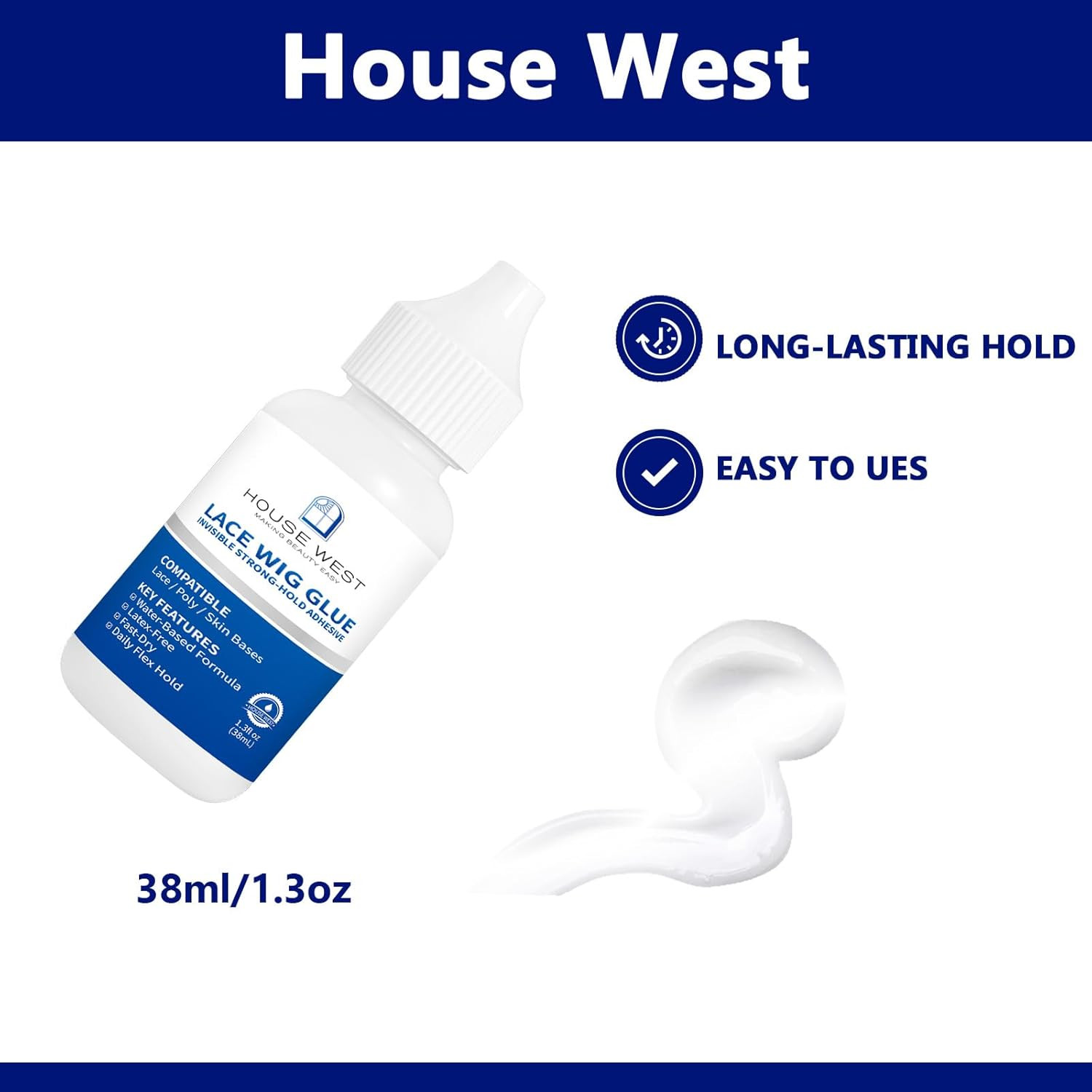 Lace Wig Glue – Waterproof & Invisible Bonding Adhesive, 1.3 Oz (38Ml) Strong Ho