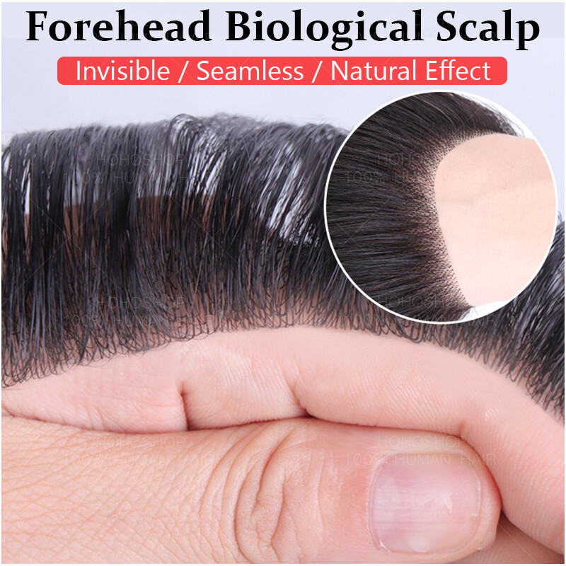 Fine Mono Toupee Men’s Hairpiece Human Hair Replacement System Hand Tied Wavy US
