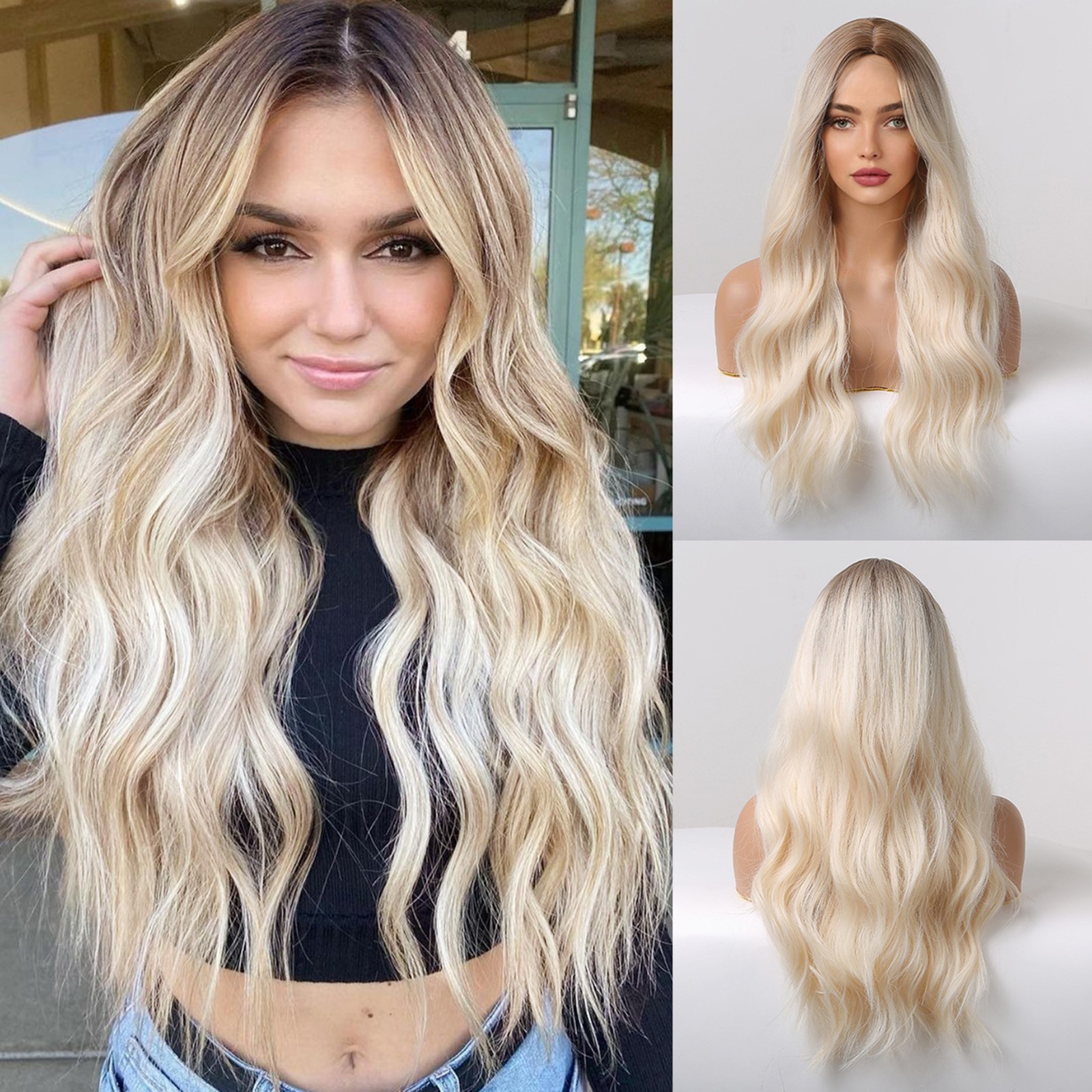 New Synthetic Wig Blonde Curly Wavy Wig Long Hairpiece