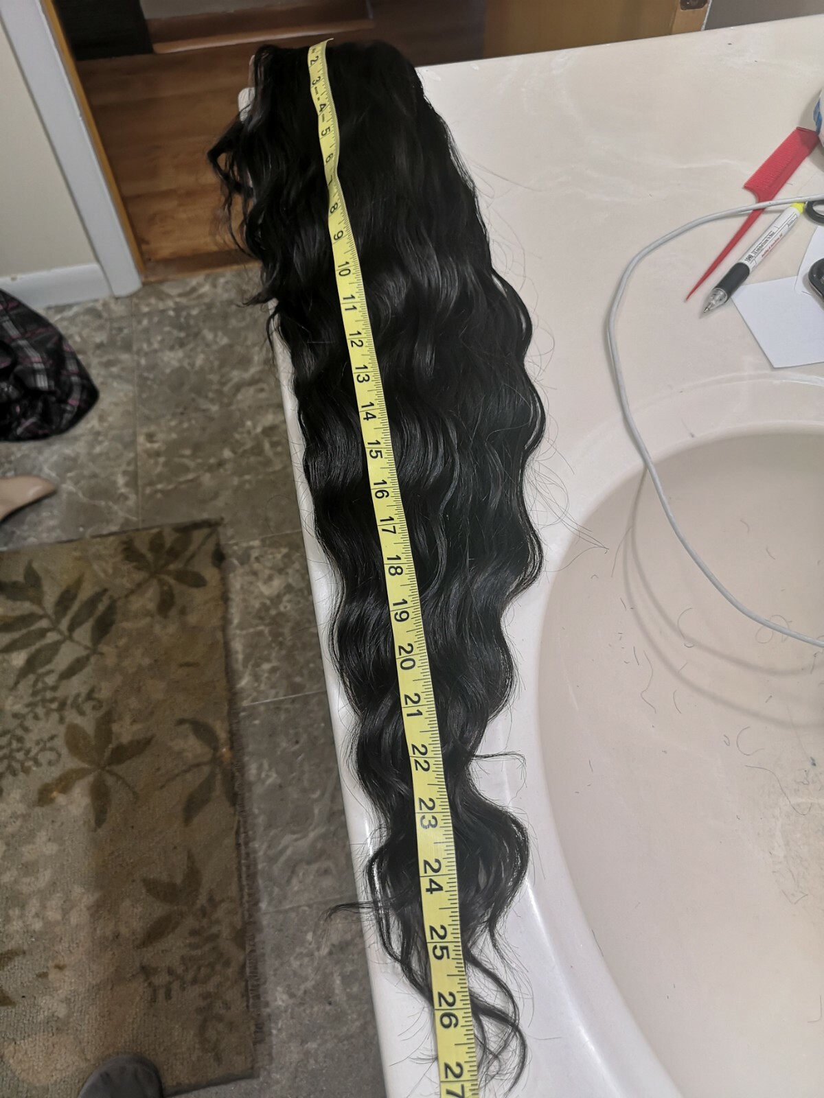 Custom High Quality Sexy 24” Virgin Human Hair Front Lace Wig 1B