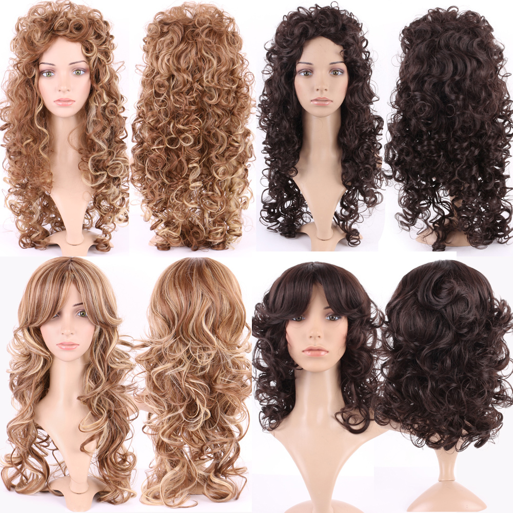 Ombre Long Curly Wavy Hair Wig Women Long Full Wigs with Bangs Cosplay Party #lg