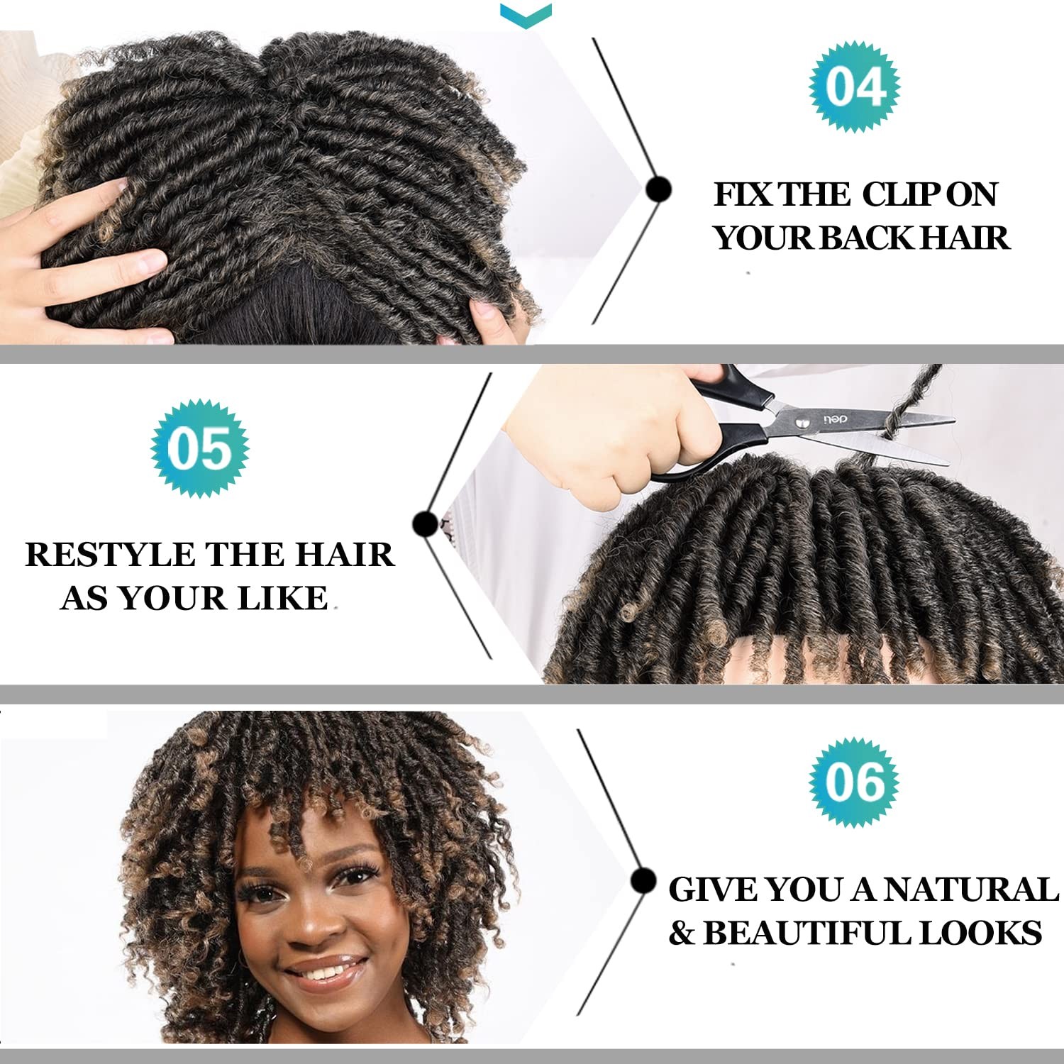Sun Locs 6 Inch Short Dreadlocks Hair Topper Wig Clips In Faux Locs Braided