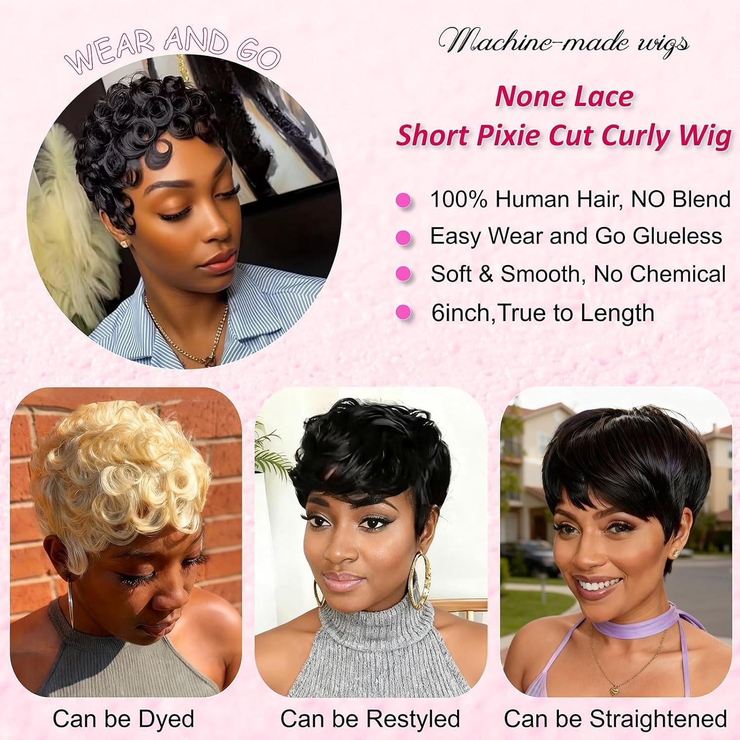 Black Women Short Curly Pixie Wigs Human Hair Stylish and Easy to Wear
