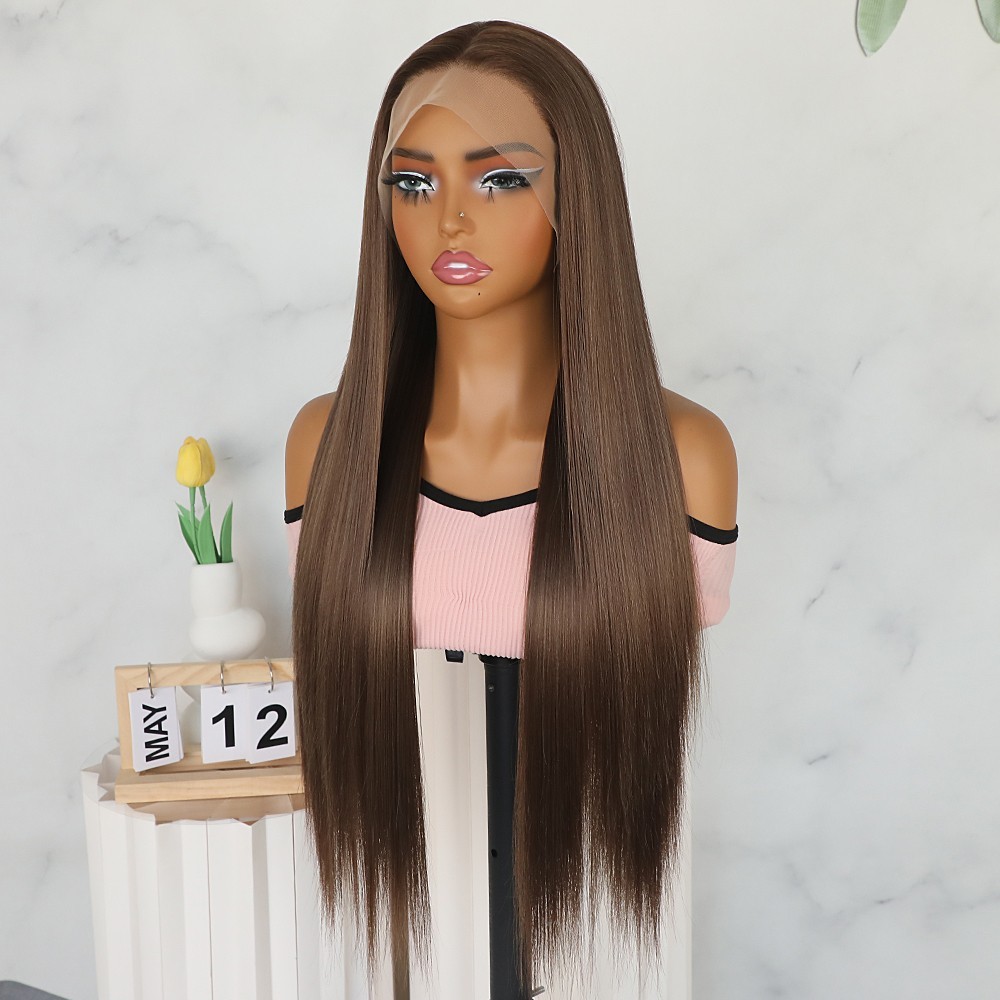 13×4 Free Part Pre Plucked Natural Hairline Lace Front Wigs Dark Brown Glueless
