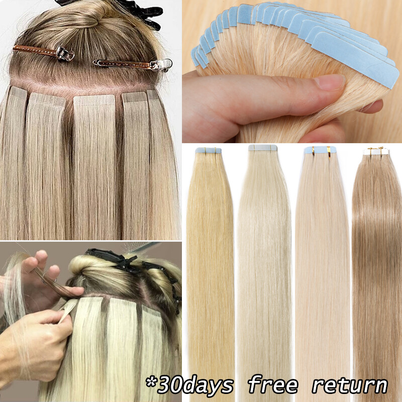 Russian Virgin Tape In Human Hair Extensions Balayage Full Head Straight USPS 50