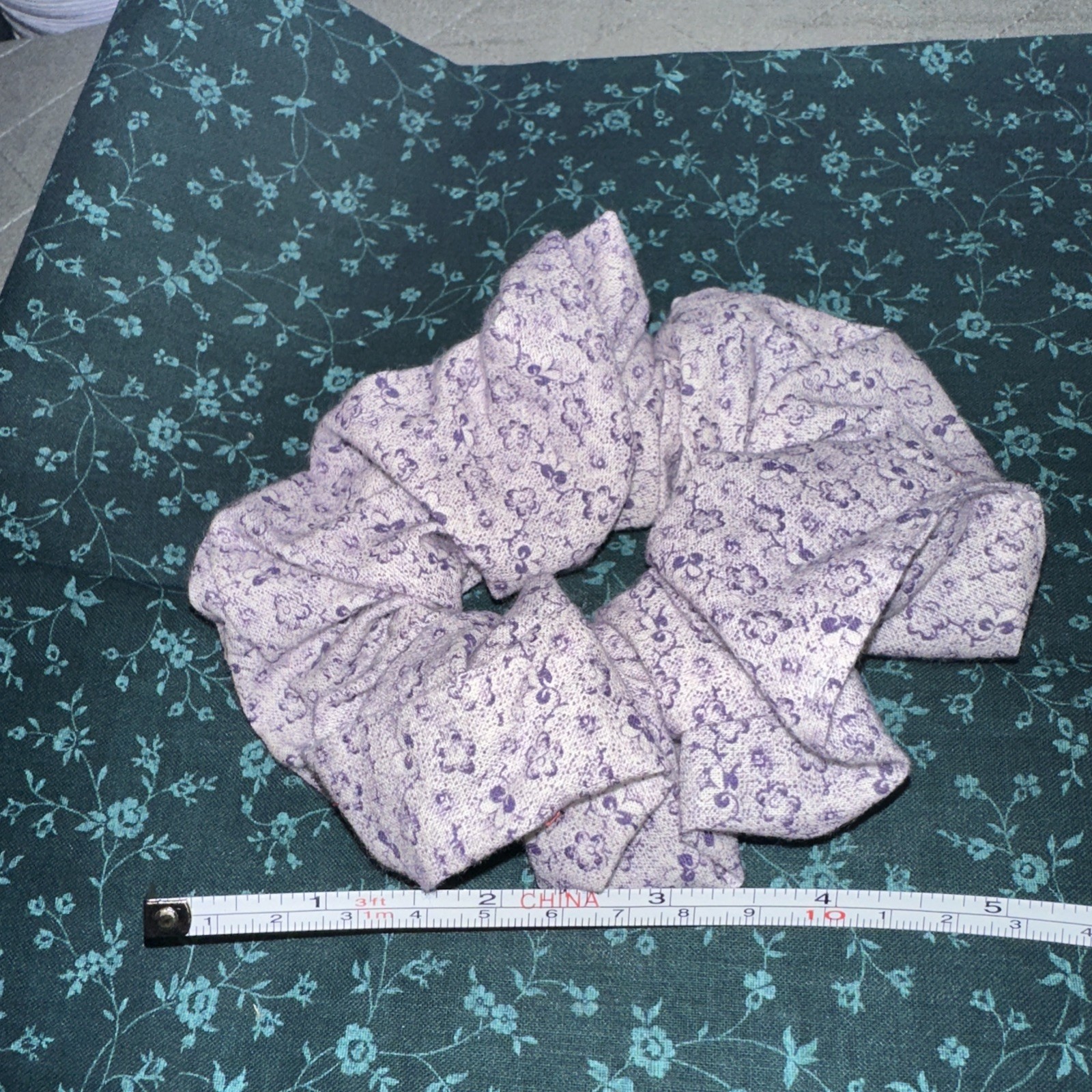 Purple Flowers On Purple Cotton Fabric Around 5” In Size. Handmade