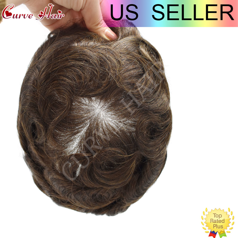 Men Human Hair Replacement System French lace Front Thin Skin Toupee Hairpiece
