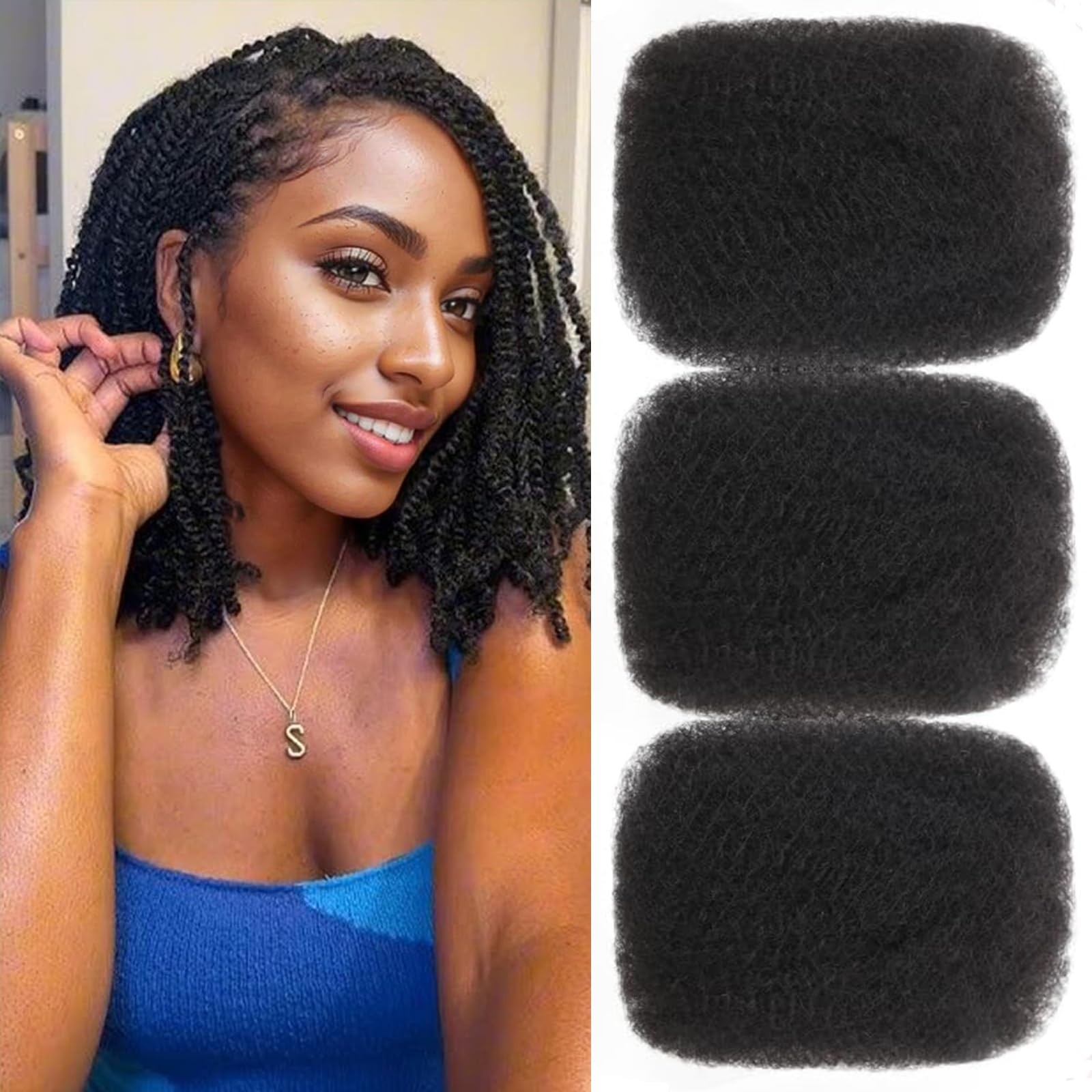 Jiajia Teresa Afro Kinky Bulk Human Hair 3 Pack 150G Afro Kinky-Curly Human