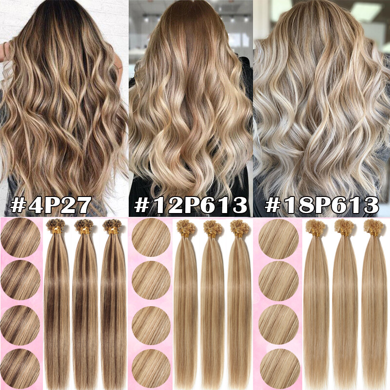 Keratin 100G U Nail Tip Remy Human Hair Extensions Balayage Blonde Pre Bonded 8A
