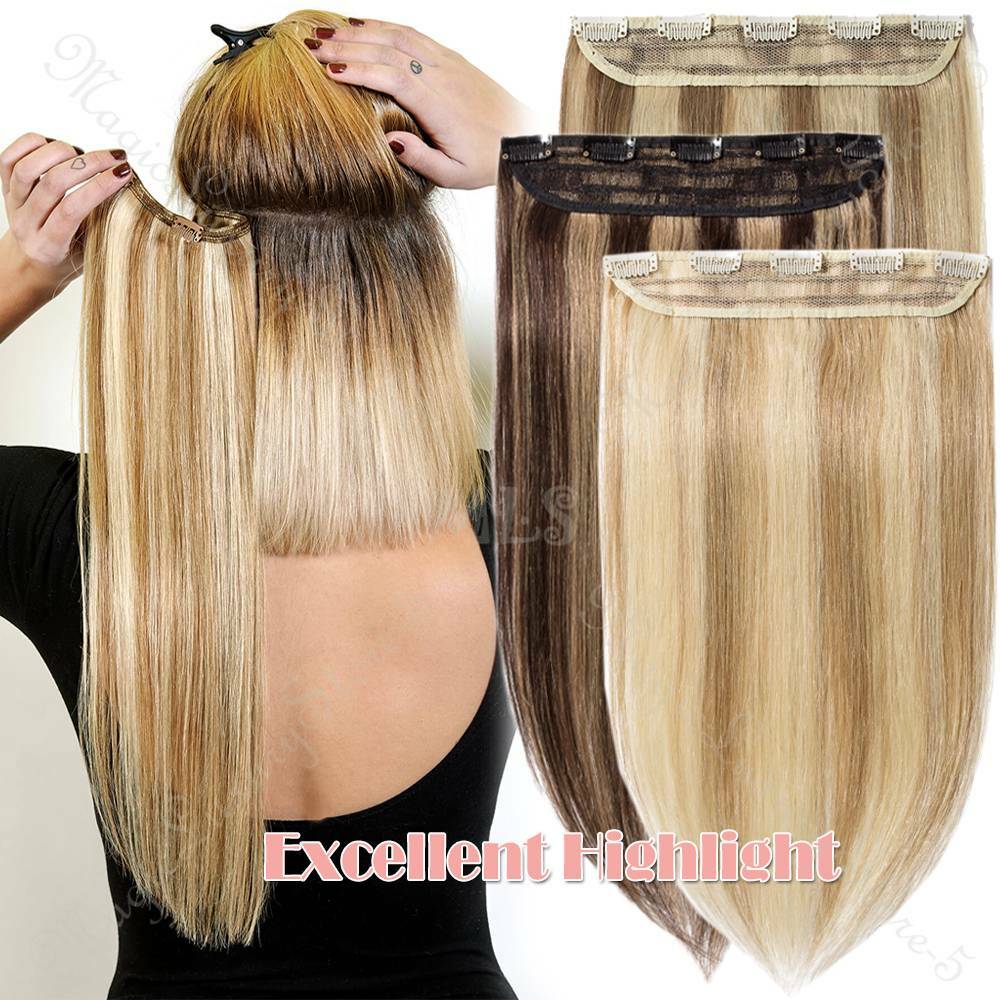 One Piece 5 Clips Human Hair Extensions Clip In 3/4 Full Head Highlight Straight