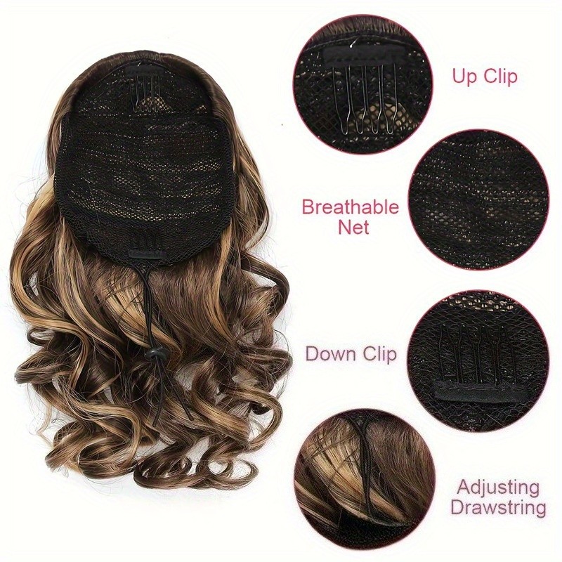 Women’s Curly Wavy Ponytail Extensions Curly Straight Synthetic Hair gold