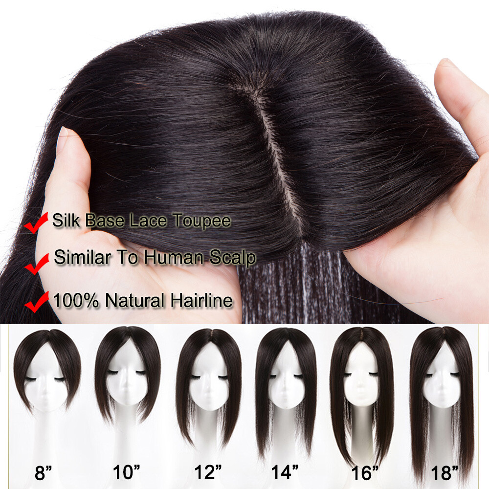 13*15 Large Human Hair Topper Hairpiece Clip In Women Hair Loss Top Piece BANGS