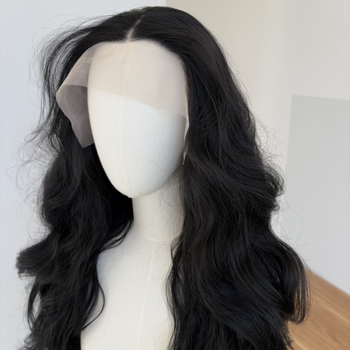 Women Long Wavy Synthetic Hair Heat Resistant Off black Lace Frontal Wig