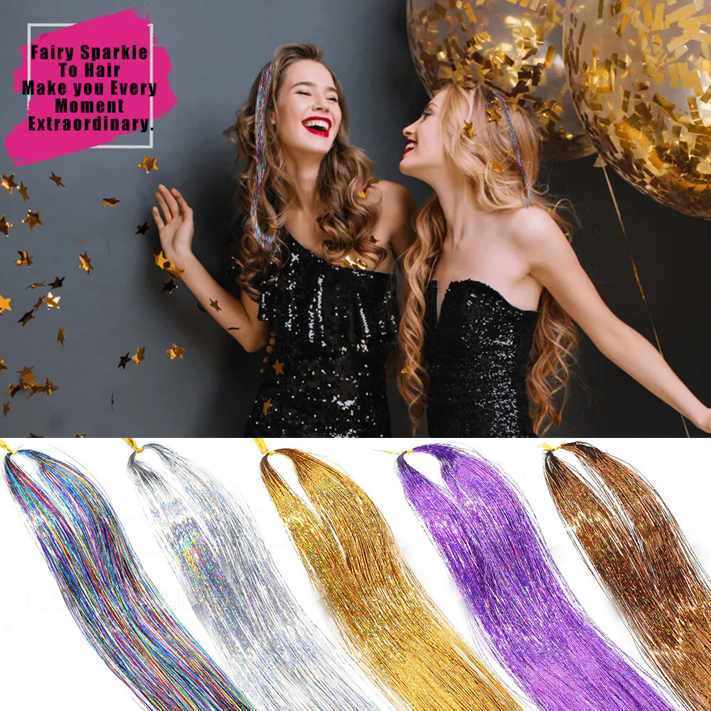 CLEARANCE! 8 Colors 1600 Strands Hair Tinsel Kits Glitter Hair Extensions 47Inch