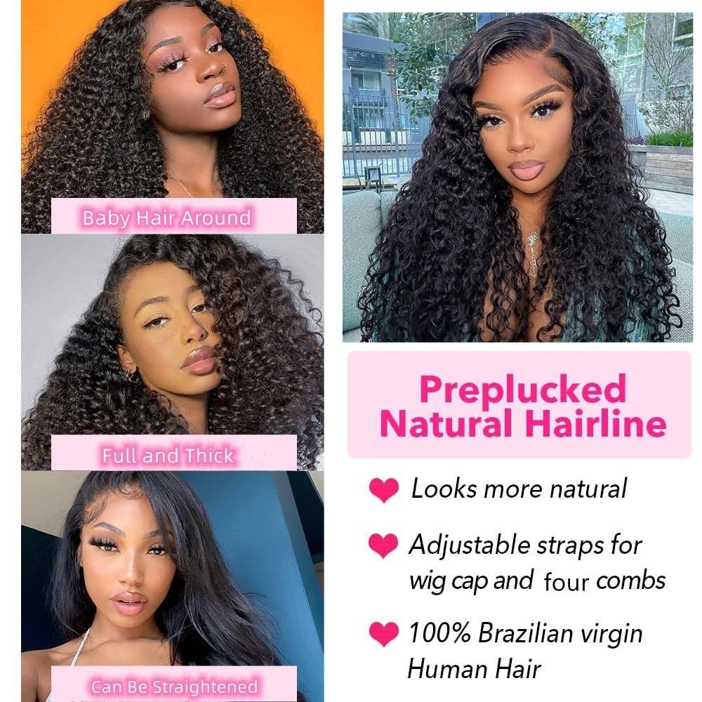 Kinky Curly Lace Front Wig 13×6 HD Frontal 220% Density 18″ Glueless Pre-Plucked
