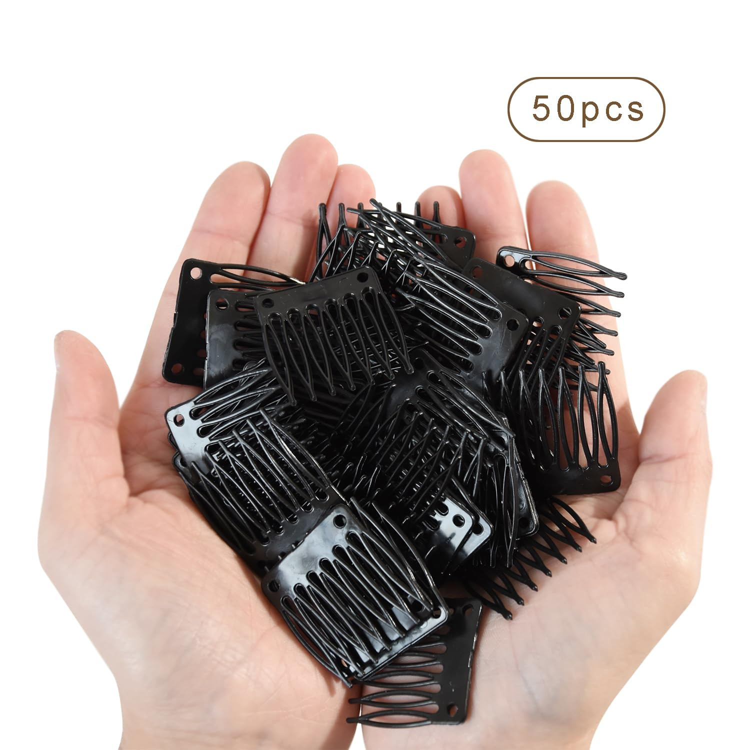 50 PCS Hair Clip Combs for Wigs – 7-Teeth Plastic Combs with Caps, Ideal