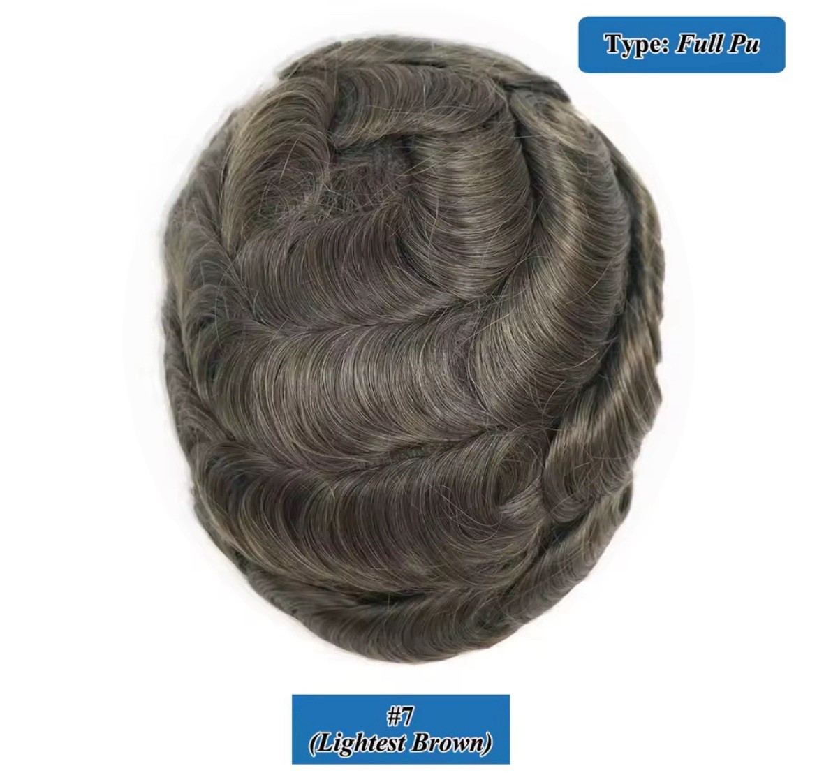 Men’s Human Hair Toupee Hairpiece Full PU Base V-Loop Wavy 8x10in
