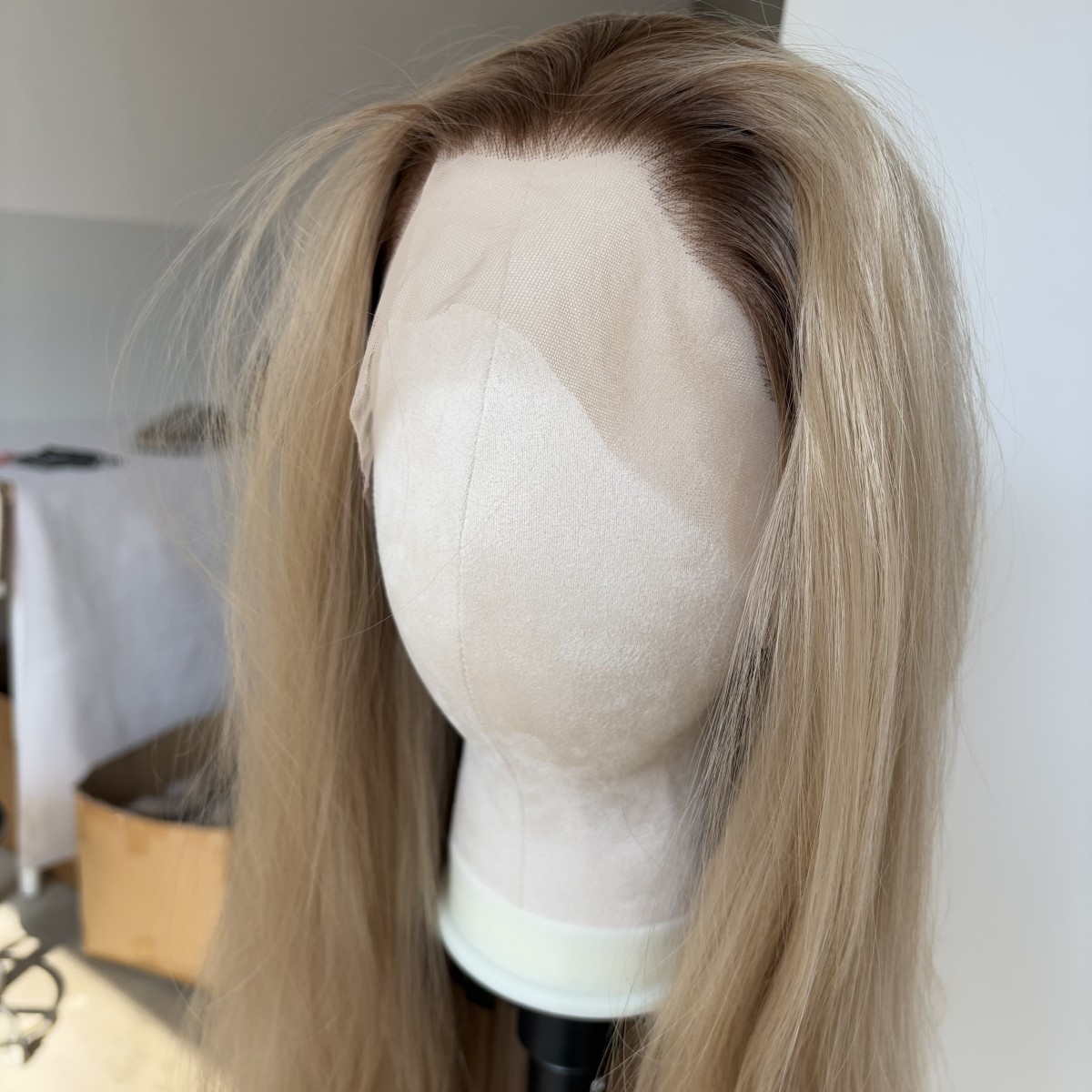 Synthetic Hair Brown Blonde Long Straight Pre Plucked Frontal Lace Wig Natural