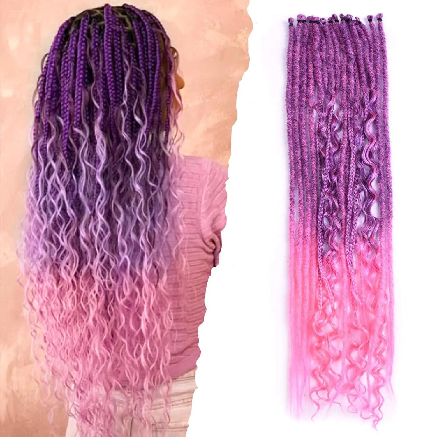Hippie Style 3 In 1 Mixed Single End Dreadlocks 24 Inch 8 Strands Synthetic