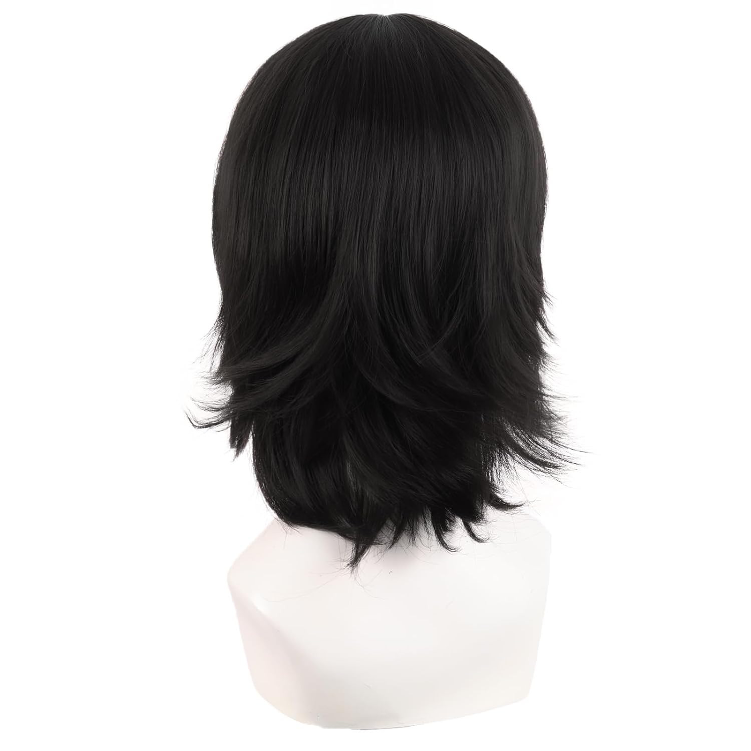 14 Inch/35 Cm Short Cosplay Wolf Tail Synthetic Side Bangs Party Wig (Black)