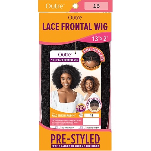 Braided Curly style 13″x2″ Lace frontal wig – HALO STITCH BRAIDs 14″