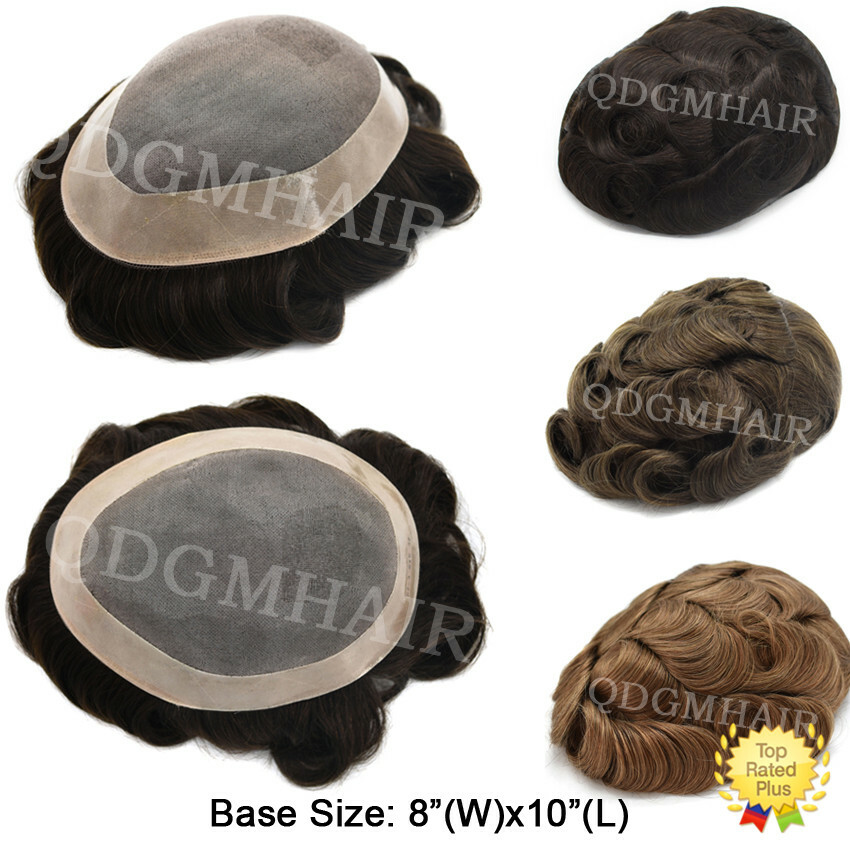Fine Mono Mens Toupee Poly Skin Hairpiece Human Hair Systems for Men Hair Unit