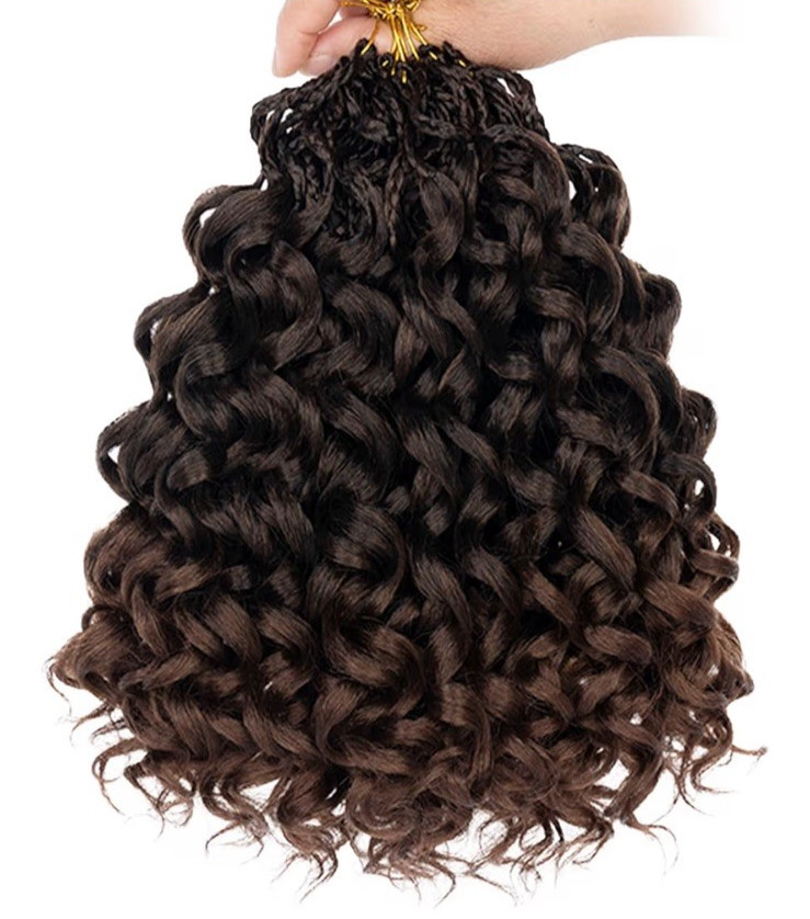 14 inch 6 pack curly crochet hair beach curl water wave Ombre Brown + Hoop
