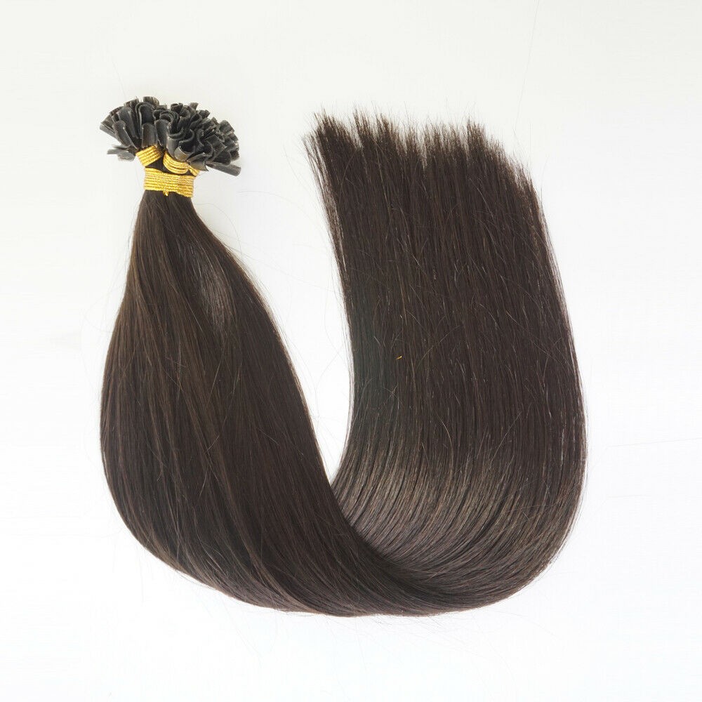 Pre Bonded Keratin Fusion U Tip Real Human Hair Extensions Natural Black 18inch