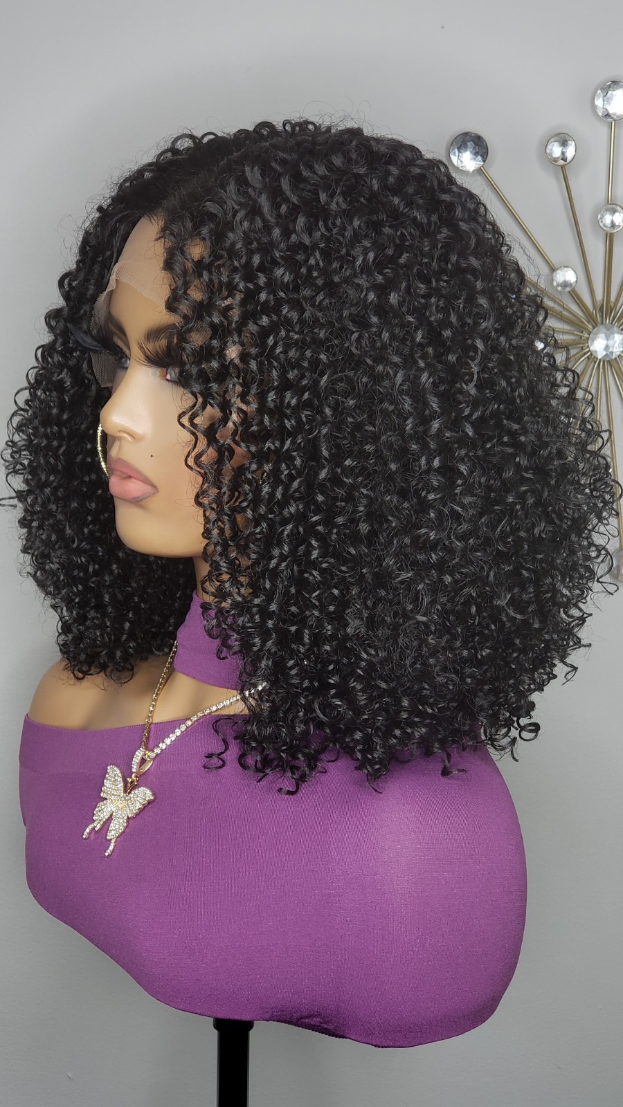 New Curly Afro Style Wig Black Y Part Lace Front Wig Womens Hair Wigs