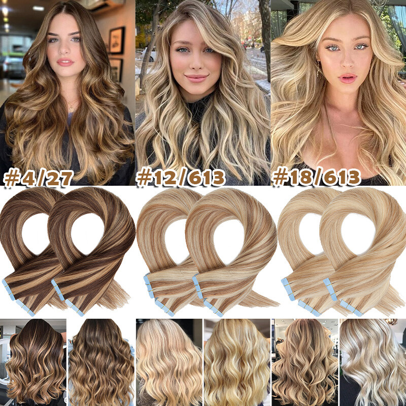 10-60PCS Tape In 100% Real Remy Russian Human Hair Extensions Skin Weft Thick US