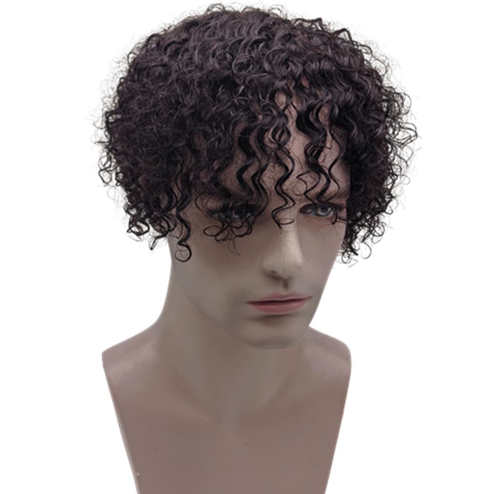 6″ Human Hair Toupee 5mm Spanish Curly Wave Topper 10×8 Dark Brown #2