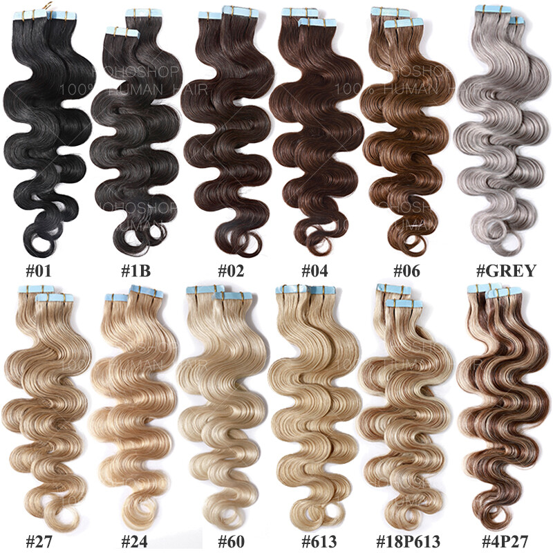 Tape In Russian Remy 100% Human Hair Extensions Skin Weft Thick Full Head 22″24″