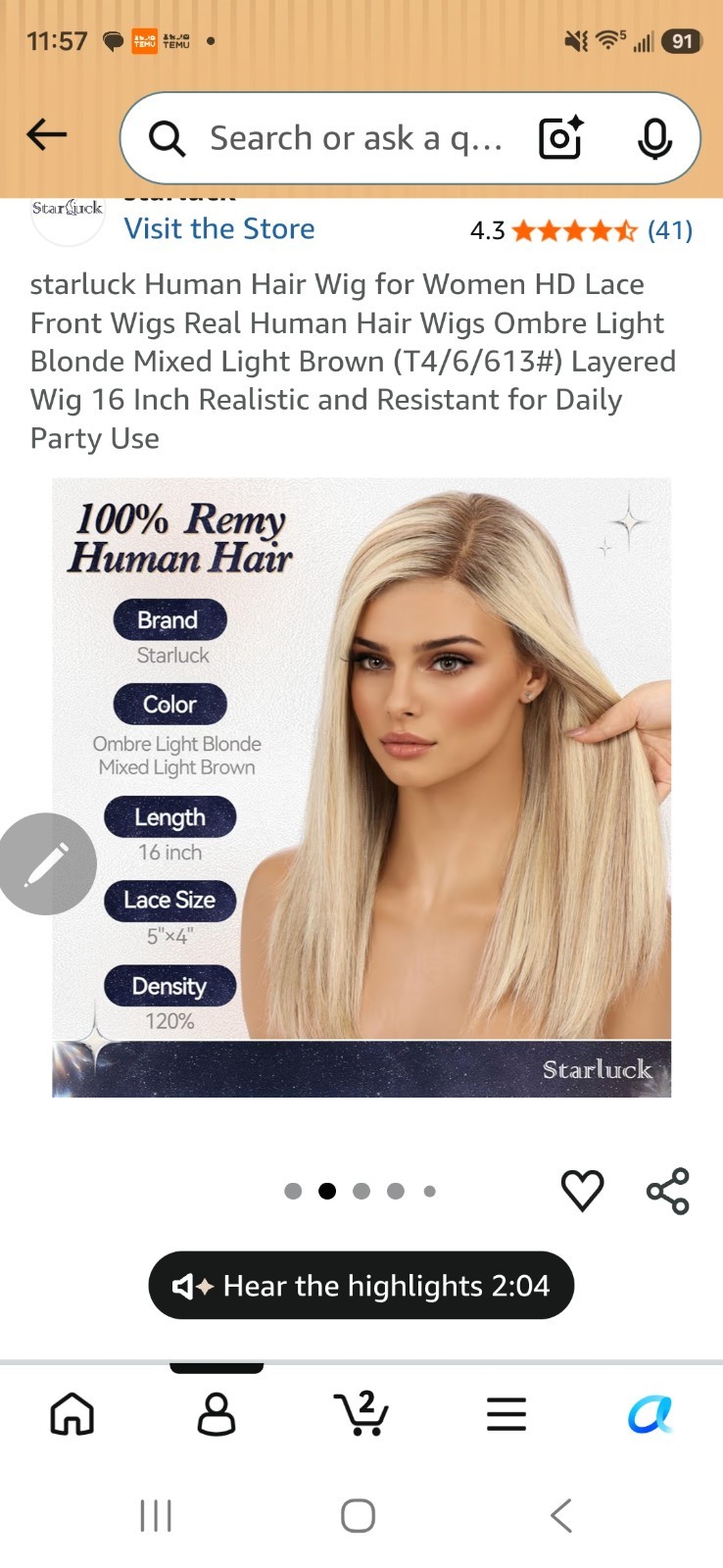Brand new never tried onstarluck human hair blend light blonde light brown ombre