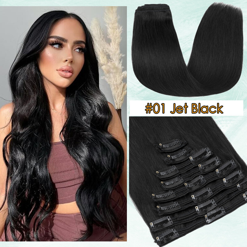 EXTRA THICK Double Weft Clip In 100% Human Hair Extensions Full Head 140g BLONDE