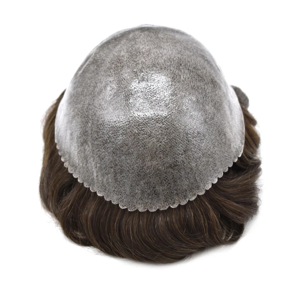 Mens Toupee HumanHair Systems Full Poly Thin Skin HairPiece Replacement SystemUS