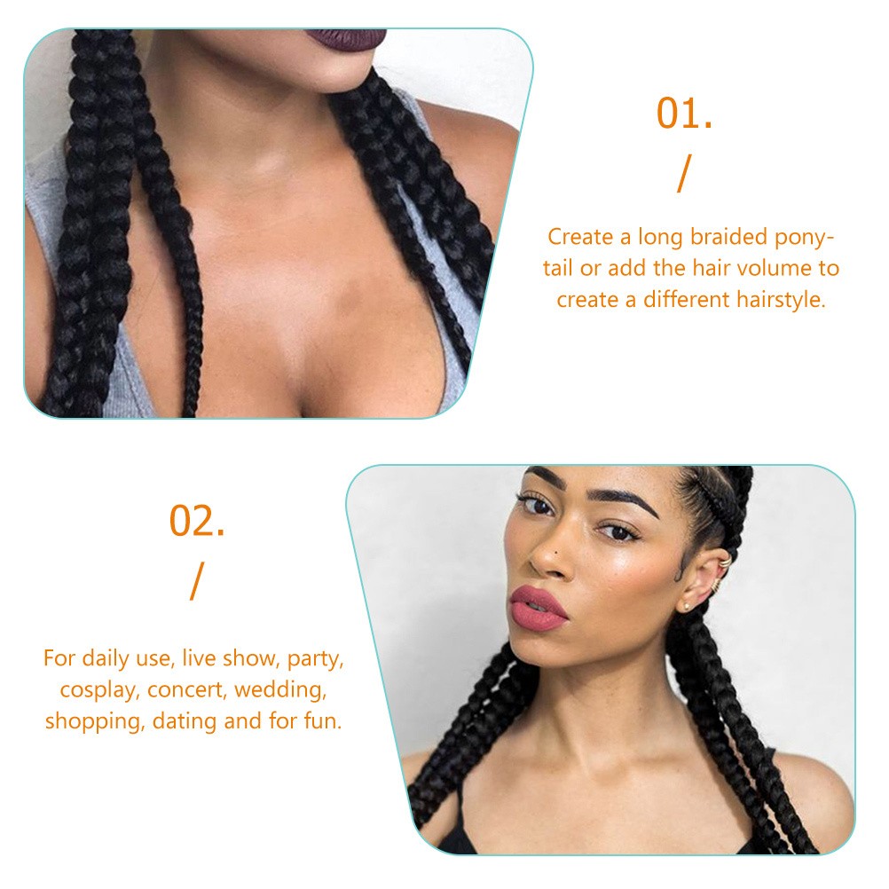 2Pcs Black Synthetic Ponytail Extension Easy to Wear for Events and Cosplay