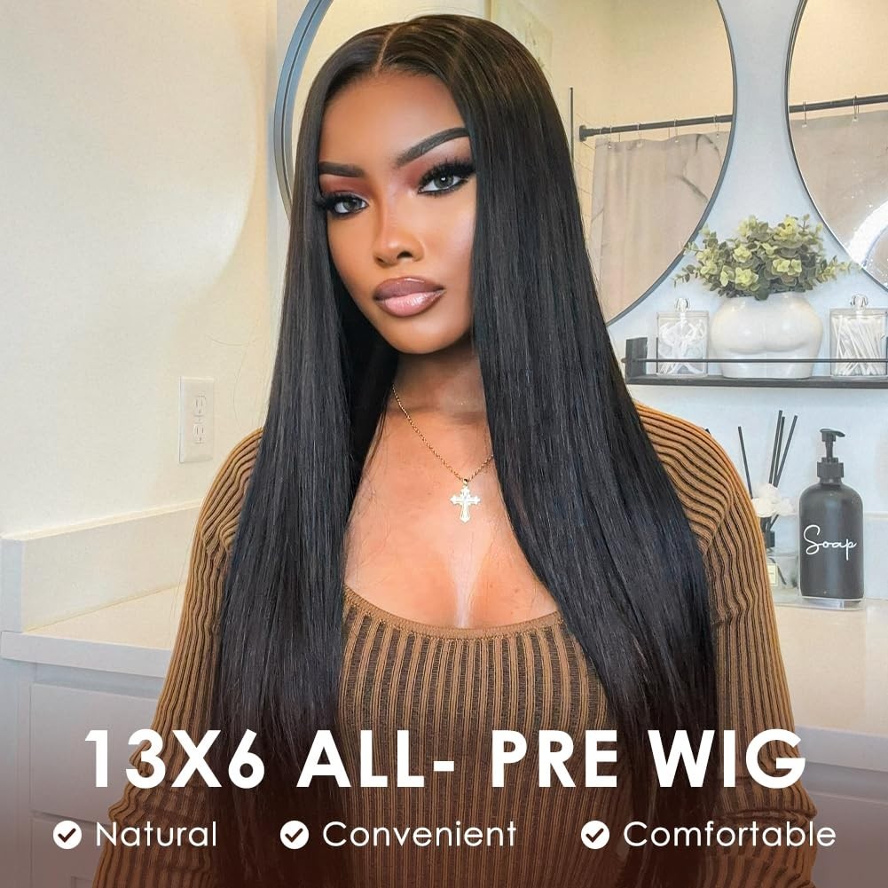 13×6 Straight Lace Front Wig Human Hair, Pre-Plucked, 200 Density, Glueless, Dra