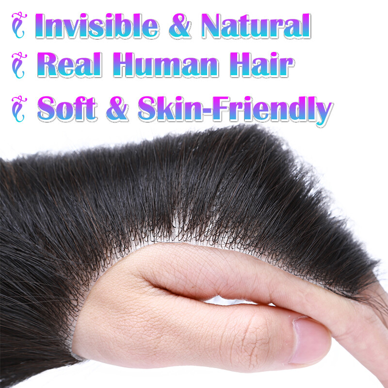 PU Skin Topper Men Toupee Human Hair Replacement System Forehead Hairline/Pieces