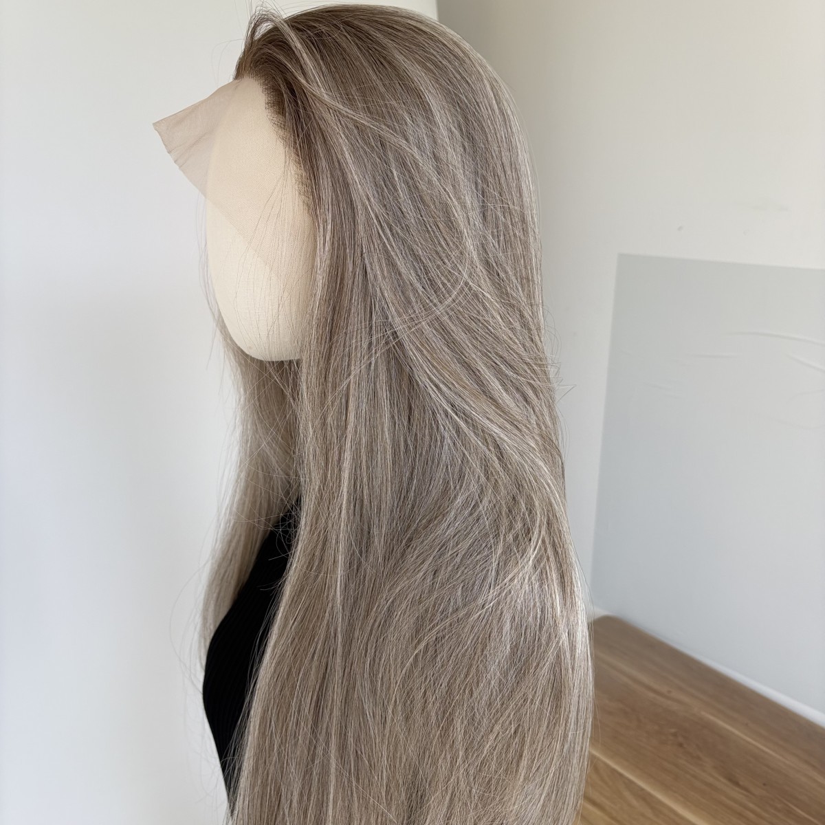 Layered Lace Front Wig Heat Resistant Hair Long Straight Mix Grey