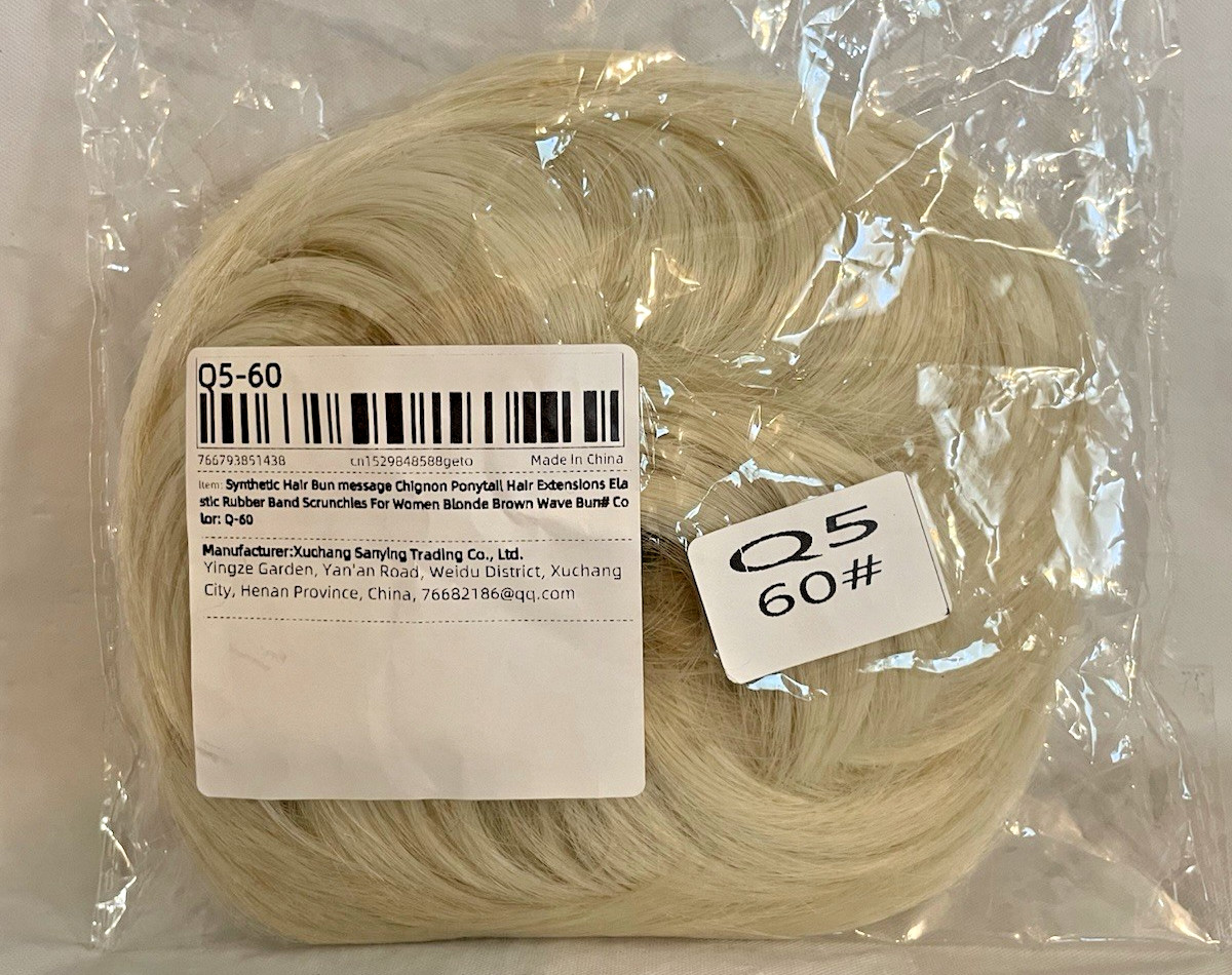 NIP Synthetic Hair Bun Chignon Elastic Scrunchie Q5-60 Platinum Bleach Blonde