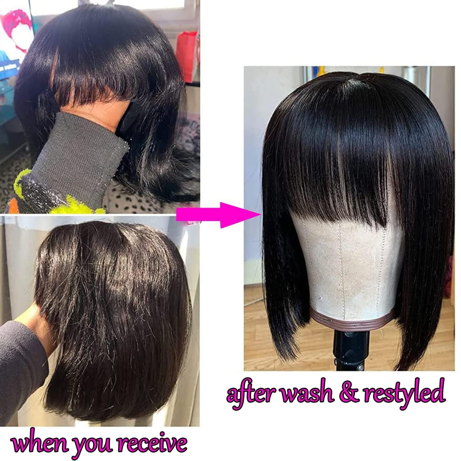 Straight Bob Wig Short Bob Wigs Human Hair Wig With Bangs None Lace Front Wigs