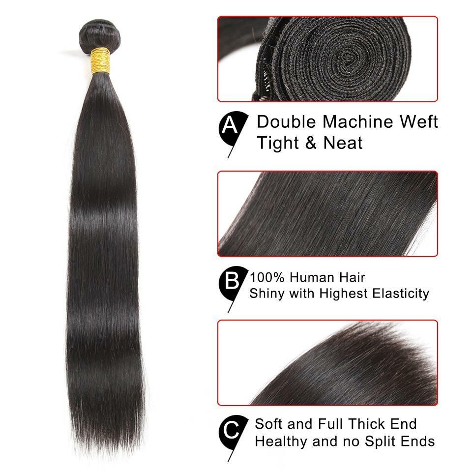 100% Frontal Straight Natural Black Brazilian Virgin Human Hair 2 Bundles 13×4