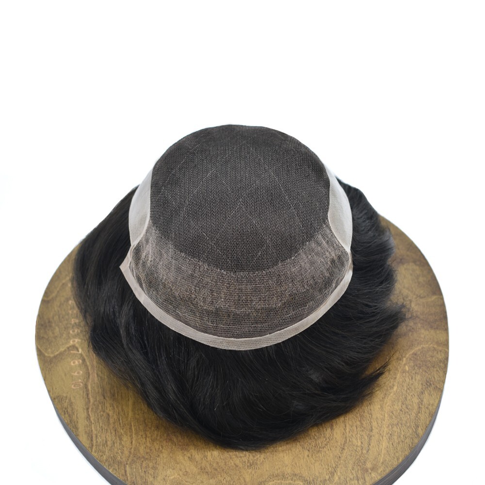 Toupee Men Human Hair Replacement Systems French Lace Poly Coating Wig Hairpiece